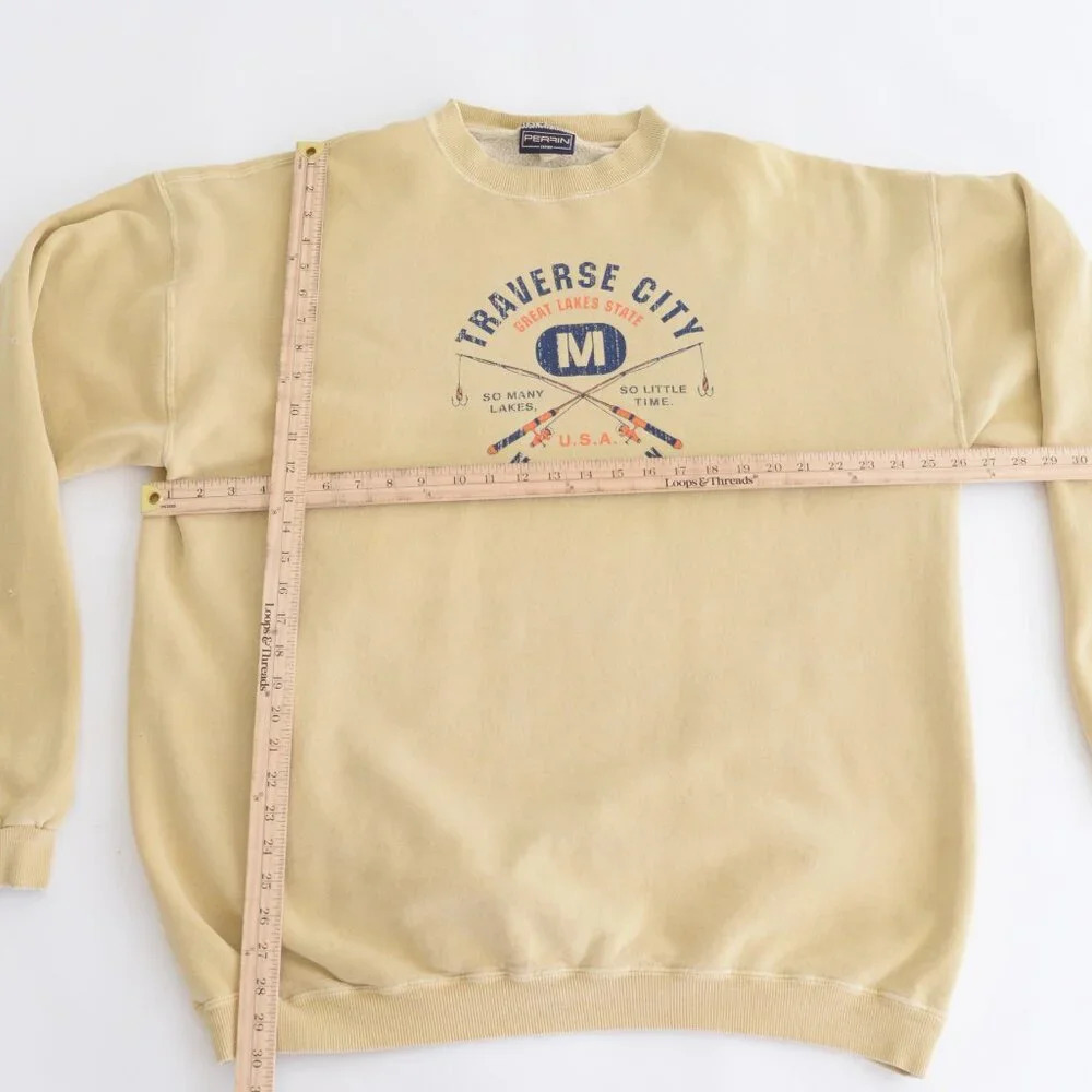 Vintage 90S Perrin Yellow Traverse City Mi Crew Neck Size 2XL - Picture 3 of 13
